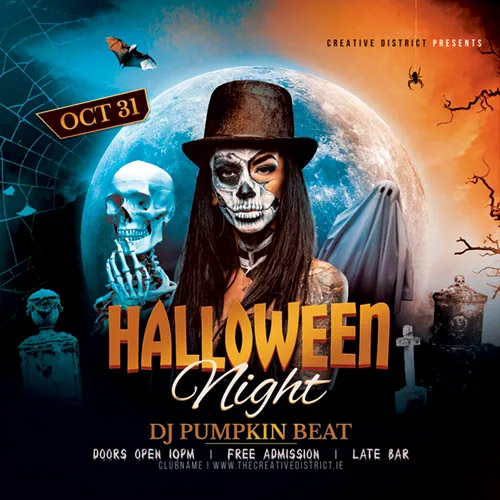 Halloween poster design featuring creepy graphics and bold typography by The Creative District